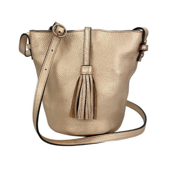 Boden Bags Boden Rose Gold Pebbled Leather Tassel Bucket Crossbody